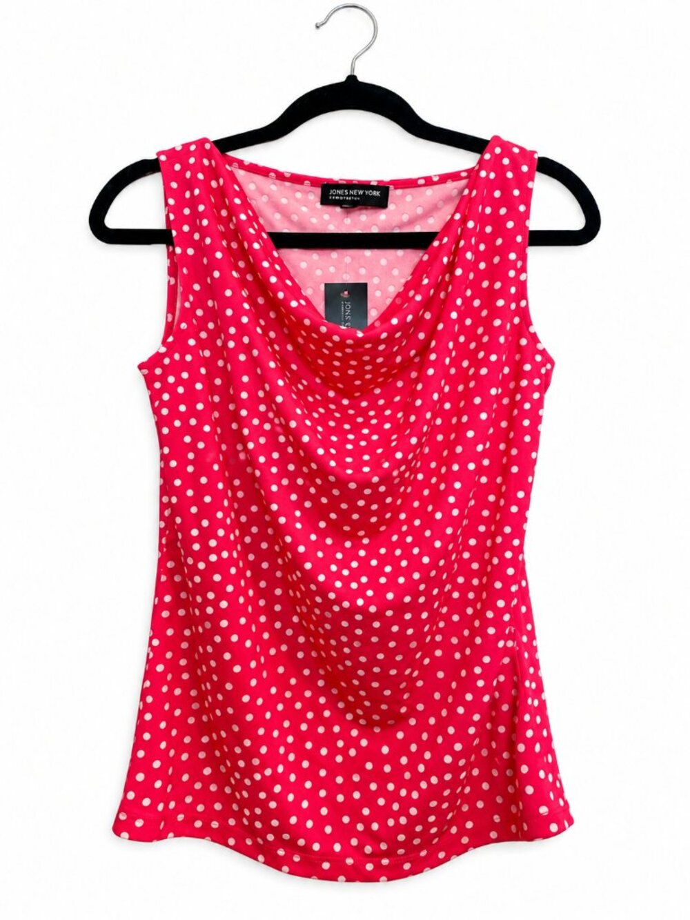 Jones New York Hot Pink Polka Dot Cowl Neck Sleeveless Top S NWT